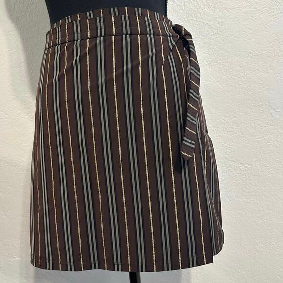 Vintage Burberry Wrap Skirt w/ Side Tie Chocolate Striped size L - Picture 12 of 12